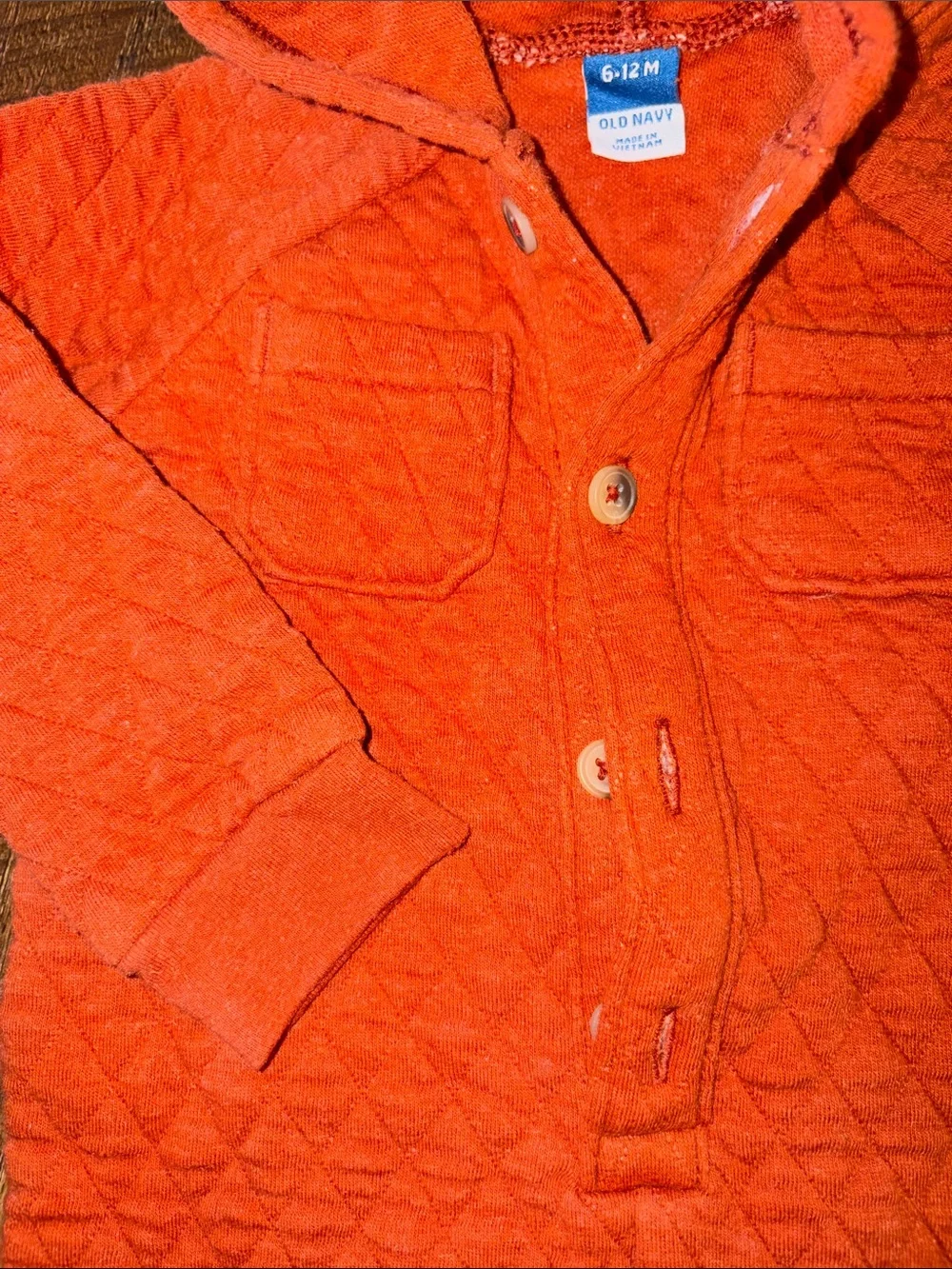 Old Navy Orange Quilted Hooded Baby One-Piece - Size 6-12 months